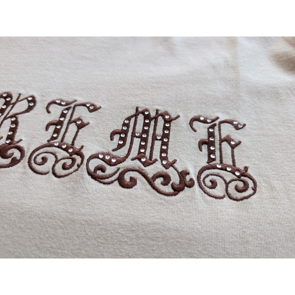 Supreme Shirt Mens Large Old English Script Studded Embellished Rhinestone Tan - Picture 2 of 10